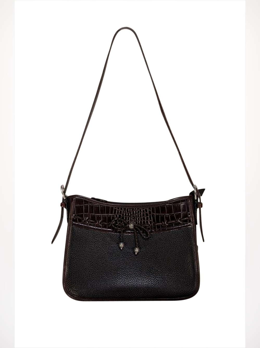 Brighton Emma Black Brown Croc Embossed Leather Shoulder Bag